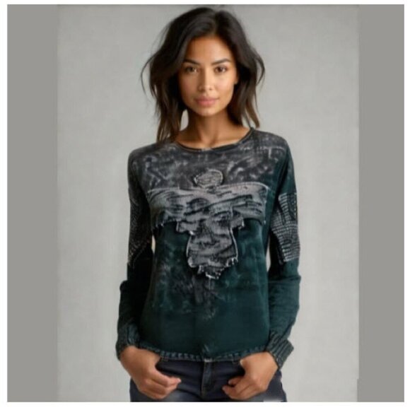 VINTAGE Havana Black Tie Dye Eagle Long Sleeve Top - Picture 1 of 13